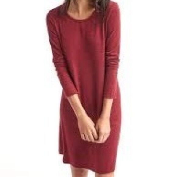 Gap Burgundy Softspun Jersey Knit Long Sleeve Swing Dress Small - Picture 1 of 9